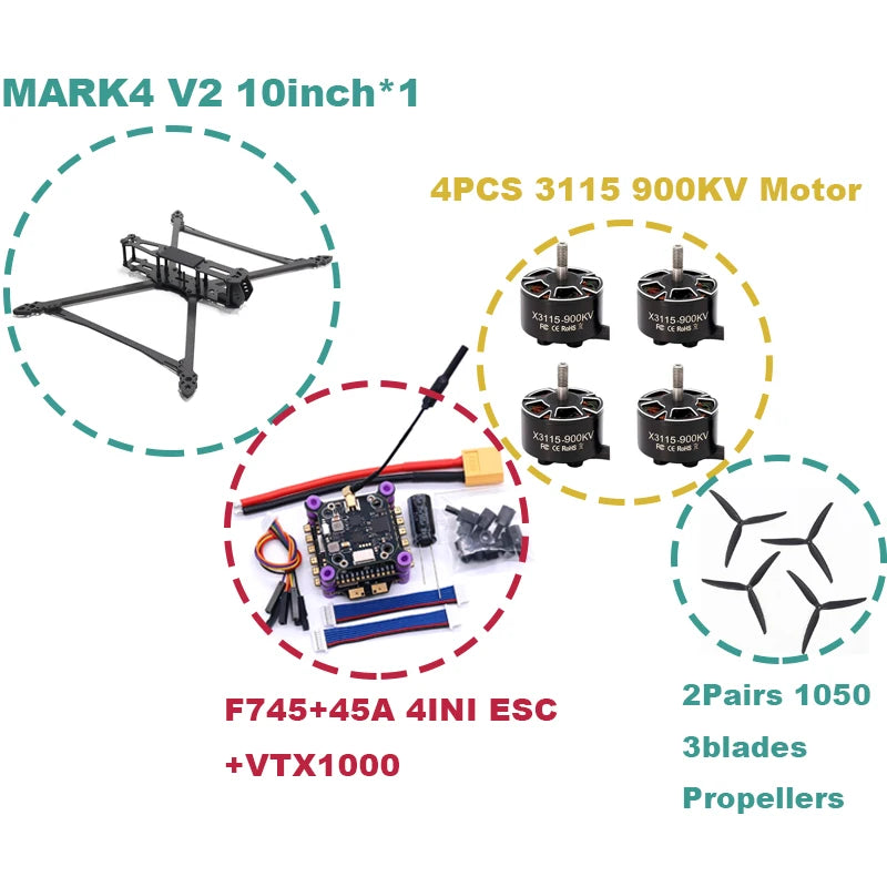 B-CUBE MARK4 V2 8/9/10inch F745 V2 Flight Control 45/60A 4INI ESC rack drone FPV carbon fiber PV Racing Drone Quadcopter Freestyle