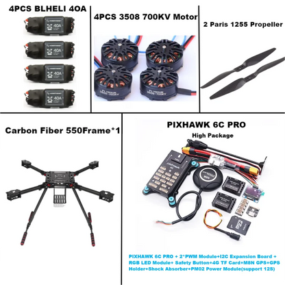 B-CUBE 550 Hexa Frame PIXHAWK  6C PRO M8N Flight Control Carbon Ardupilot Radio Telemetry Quadcopter  40A 3508 700KV Motor ESC