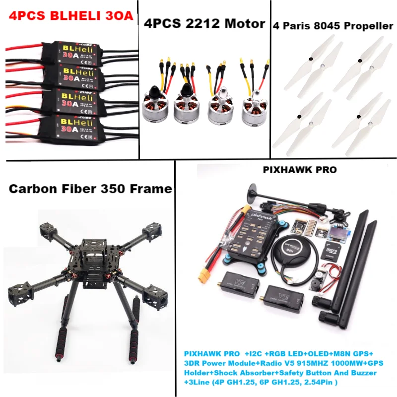B-CUBE Carbon Fiber 350  PIXHAWK PRO M8N KitFlight Control Ardupilot Radio Telemetry Quadcopter BLHELI 30A 2212 Motor ESC