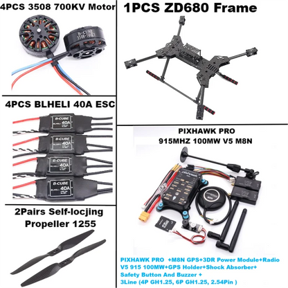 NEW ZD680 PRO M8N/M9N/M10 Full Carbon Fiber Hexa-Rotor Foldable Arm Hexacopter Frame Kit PIXHAWK with Unflodable Landing Gear