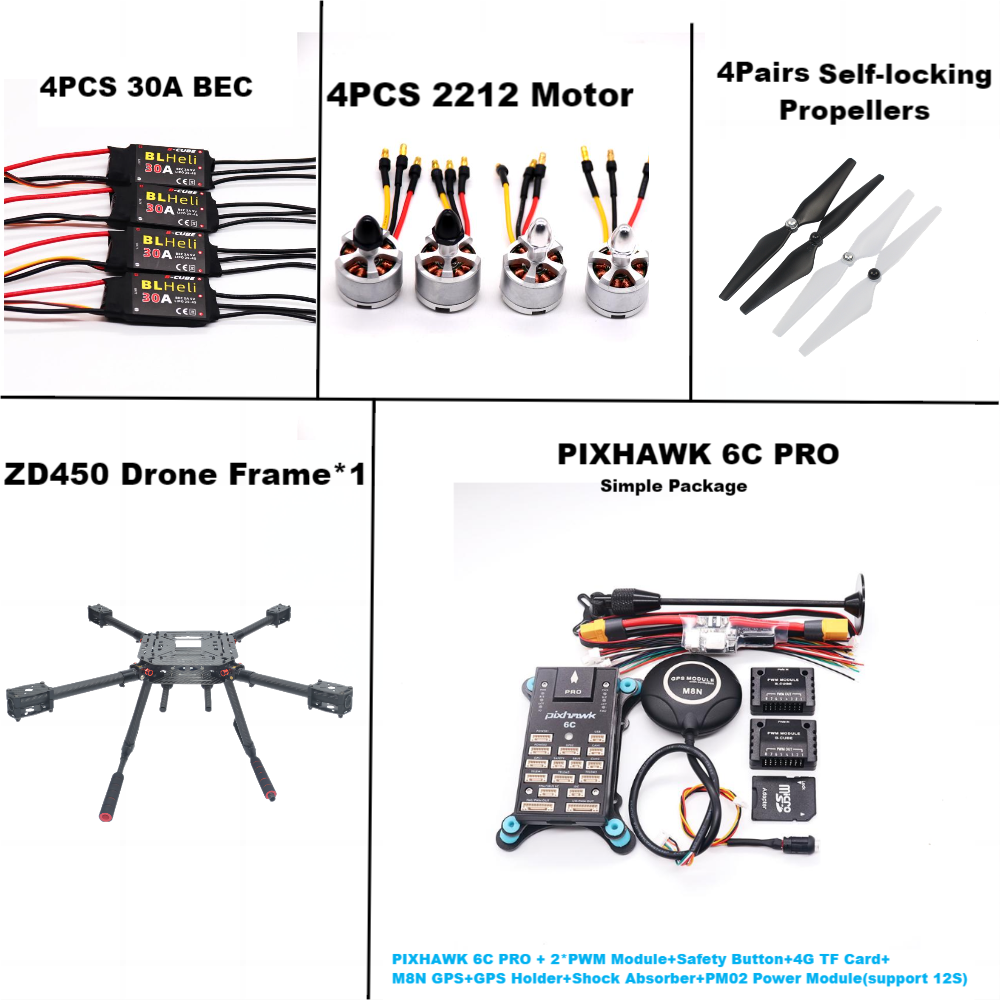 B-CUBE PIXHAWK 6C PRO Flight Control M8N Carbon Fiber 450 Frame Kit Ardupilot 100MW Radio Telemetry Quadcopter BLHELI 30A 2212 Motor ESC