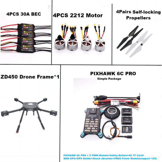 B-CUBE PIXHAWK 6C PRO Flight Control M8N Carbon Fiber 450 Frame Kit Ardupilot 100MW Radio Telemetry Quadcopter BLHELI 30A 2212 Motor ESC
