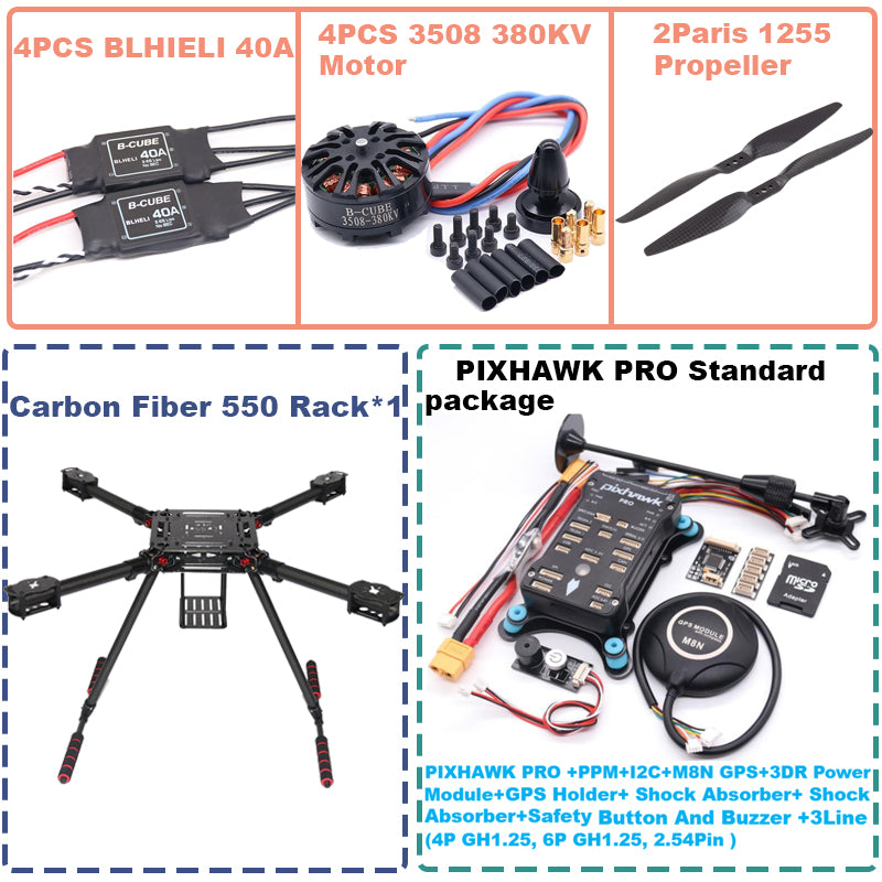 B-CUBE 550 Hexa Frame PIXHAWK PRO M8N Flight Control Carbon Ardupilot Radio Telemetry Quadcopter BLHELI 40A 3508 380KVMotor ESC