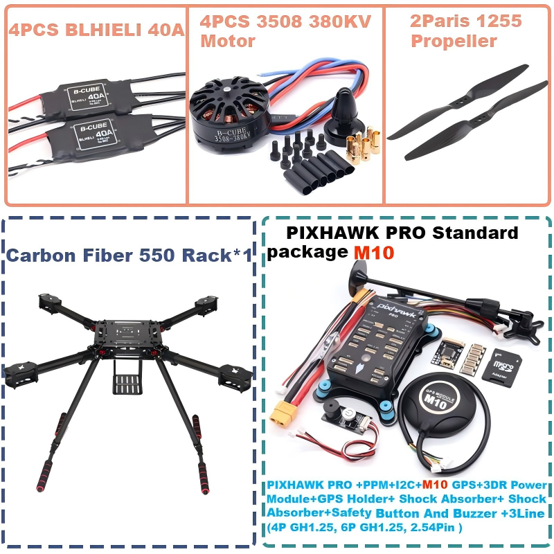 B-CUBE 550 Hexa Frame PIXHAWK PRO M10 Flight Control Carbon Ardupilot Radio Telemetry Quadcopter BLHELI 40A 3508 380KVMotor ESC