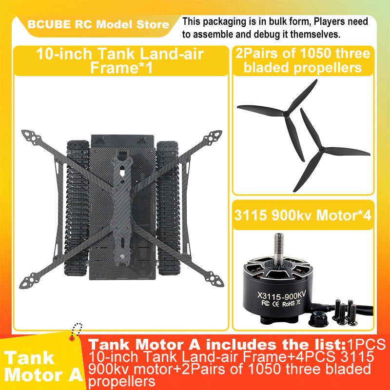 B-CUBE 10-inch Tank Land-air FPV Drone Frame Kit Carbon Fiber Racing Quadcopter Car INAV Beatflight H743 F745 Flight Control
