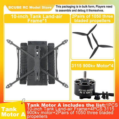 B-CUBE 10-inch Tank Land-air FPV Drone Frame Kit Carbon Fiber Racing Quadcopter Car INAV Beatflight H743 F745 Flight Control