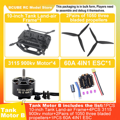 B-CUBE 10-inch Tank Land-air FPV Drone Frame Kit Carbon Fiber Racing Quadcopter Car INAV Beatflight H743 F745 Flight Control