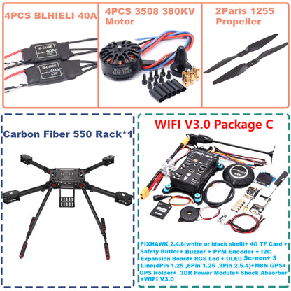 B-CUBE 550 Hexa Frame PIXHAWK2.4.8 M8N Flight Control Carbon Ardupilot Radio Telemetry Quadcopter BLHELI 40A 3508 380KV Motor ESC