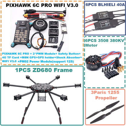 B-CUBE ZD680 6C PRO M8N Full Carbon Fiber Hexa-Rotor Foldable Arm Hexacopter Frame Kit PIXHAWK   with Unflodable Landing Gear