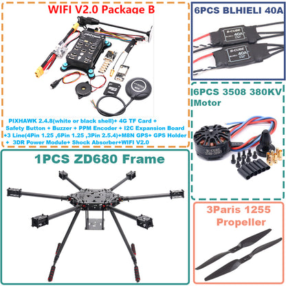 B-CUBE ZD680  PIXHAWK 2.4.8 Full Carbon Fiber Hexa-Rotor Foldable Arm Hexacopter Frame Kit forCopter with Unflodable Landing Gear