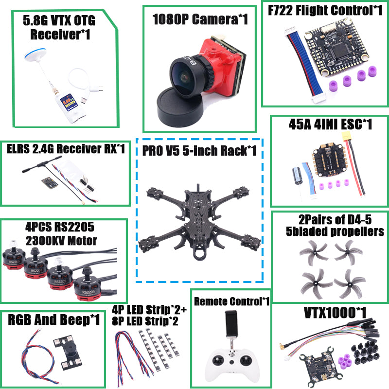 B-CUBE PRO V5 5inch FPV Drone Frame Kit Carbon Fiber Racing Quadcopter Freestyle INAV Beatflight F722 Ardupilot Flight Control