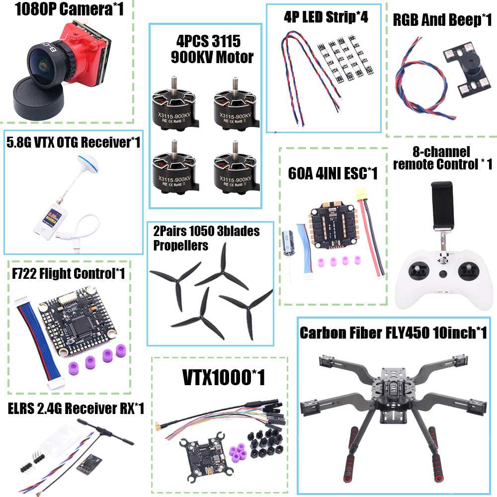 B-CUBE Open Source New Smart Drone FLY450 450MM F722 Quadrotor Rack RC Multicopter Multi-Rotor With Landing Gear Betaflight