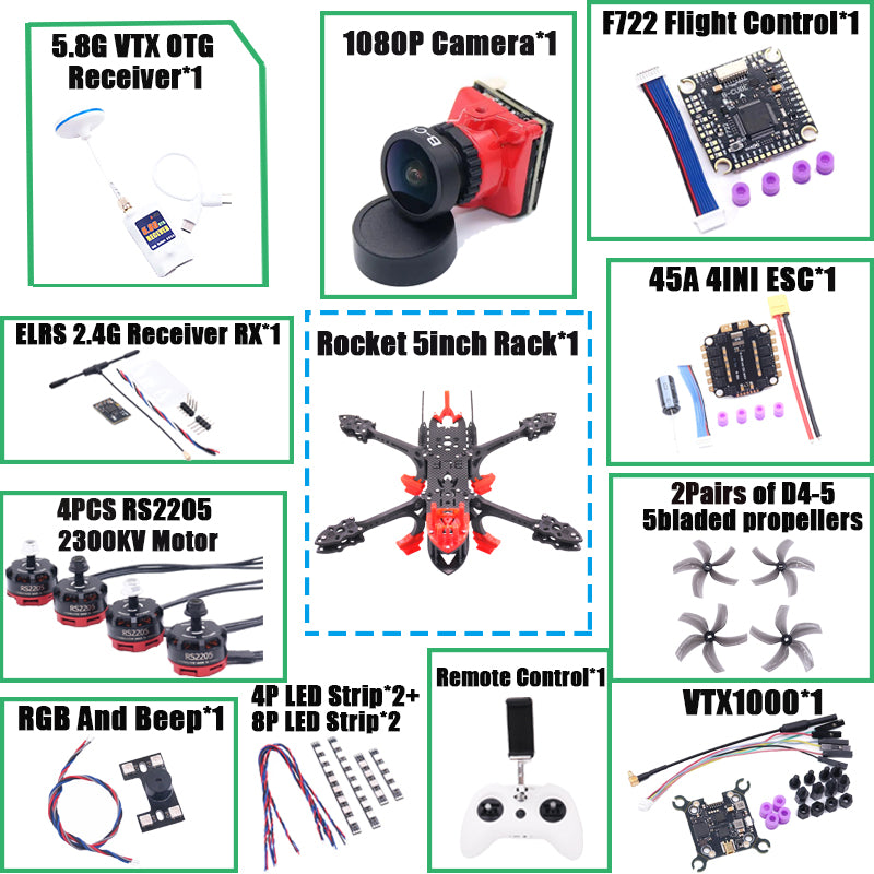 B-CUBE Rocket 5inch FPV Drone Frame Kit Carbon Fiber Racing Quadcopter Freestyle INAV Beatflight F722 Ardupilot Flight Control