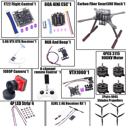 B-CUBE Smart380 450 9/10inch FPV Drone Frame Kit Carbon Fiber Racing Quadcopter Freestyle INAV Beatflight F722 Flight Control