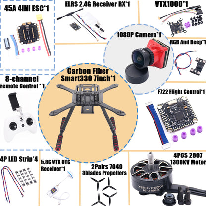 B-CUBE Smart330 350 7/8inch FPV Drone Frame Kit Carbon Fiber Racing Quadcopter Freestyle INAV Beatflight F722 Flight Control
