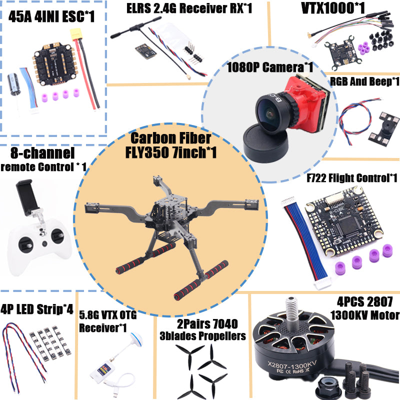 B-CUBE Open Source New Smart Drone FLY350 380MM F722 Quadrotor Rack RC Multicopter Multi-Rotor With Landing Gear Betaflight