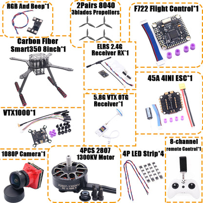 B-CUBE Smart330 350 7/8inch FPV Drone Frame Kit Carbon Fiber Racing Quadcopter Freestyle INAV Beatflight F722 Flight Control