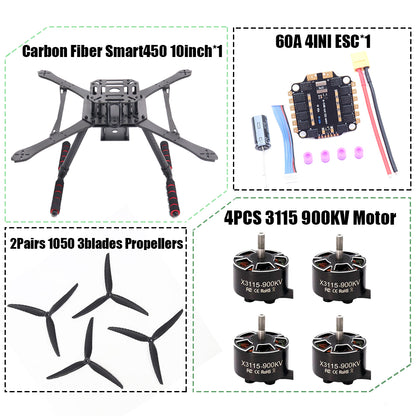 B-CUBE Smart380 450 9/10inch FPV Drone Frame Kit Carbon Fiber Racing Quadcopter Freestyle INAV Beatflight F722 Flight Control