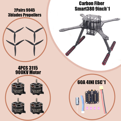 B-CUBE Smart380 450 9/10inch FPV Drone Frame Kit Carbon Fiber Racing Quadcopter Freestyle INAV Beatflight F722 Flight Control