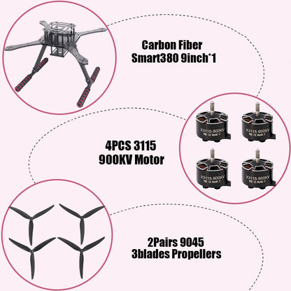 B-CUBE Smart380 450 9/10inch FPV Drone Frame Kit Carbon Fiber Racing Quadcopter Freestyle INAV Beatflight F722 Flight Control