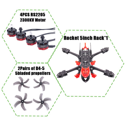 B-CUBE Rocket 5inch FPV Drone Frame Kit Carbon Fiber Racing Quadcopter Freestyle INAV Beatflight F722 Ardupilot Flight Control