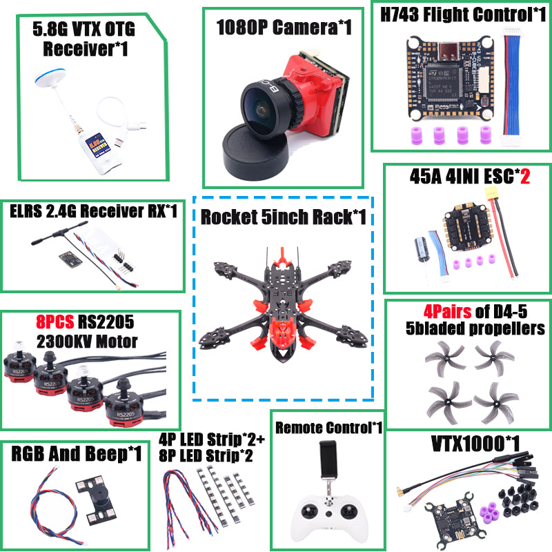 B-CUBE Rocket 5inch FPV Drone Frame Kit Carbon Fiber Racing Quadcopter Freestyle INAV Beatflight F722 Ardupilot Flight Control