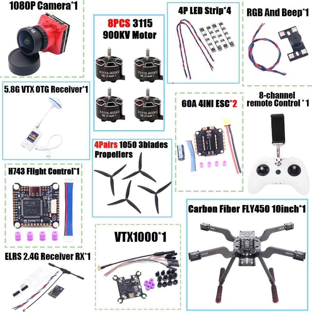B-CUBE Open Source New Smart Drone FLY450 450MM F722 Quadrotor Rack RC Multicopter Multi-Rotor With Landing Gear Betaflight