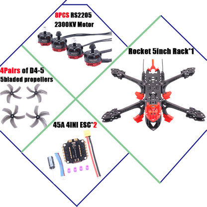 B-CUBE Rocket 5inch FPV Drone Frame Kit Carbon Fiber Racing Quadcopter Freestyle INAV Beatflight F722 Ardupilot Flight Control