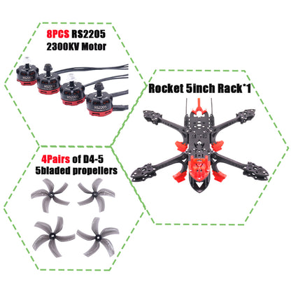 B-CUBE Rocket 5inch FPV Drone Frame Kit Carbon Fiber Racing Quadcopter Freestyle INAV Beatflight F722 Ardupilot Flight Control