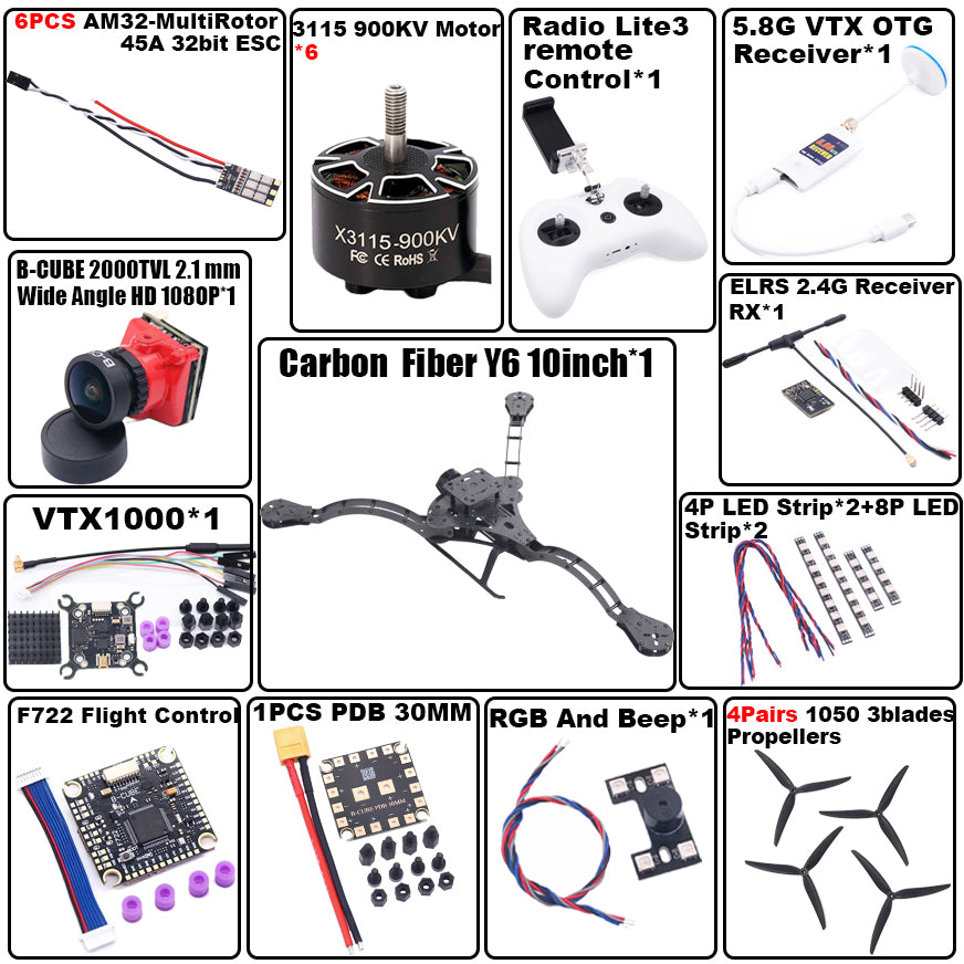 B-CUBE Y6 carbon fiber three-axis frame f450 crossing three-axis frame three-axis drone frame F722 INAV BF
