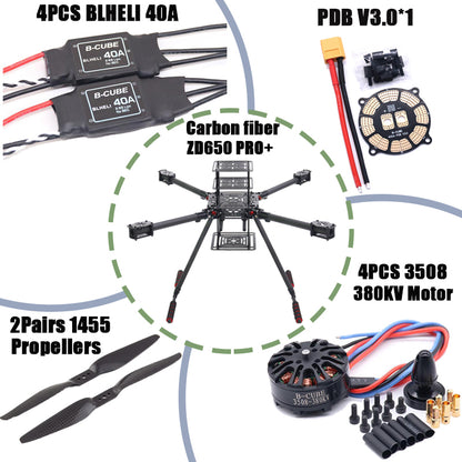 B-CUBE ZD650 PRO+ 650mm Ardupilot Pixhawk Carbon fiber Quadcopter Frame FPV Quad with Carbon Fiber Landing Skid Motor 40A ESC