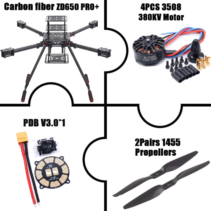 B-CUBE ZD650 PRO+ 650mm Ardupilot Pixhawk Carbon fiber Quadcopter Frame FPV Quad with Carbon Fiber Landing Skid Motor 40A ESC
