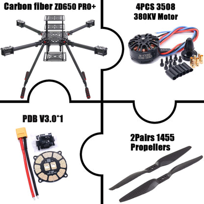B-CUBE ZD650 PRO+ 650mm Ardupilot Pixhawk Carbon fiber Quadcopter Frame FPV Quad with Carbon Fiber Landing Skid Motor 40A ESC