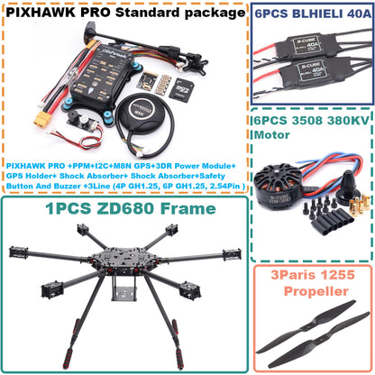 B-CUBE ZD680 PRO M8N Full Carbon Fiber Hexa-Rotor Foldable Arm Hexacopter Frame Kit  PIXHAWK with Unflodable Landing Gear