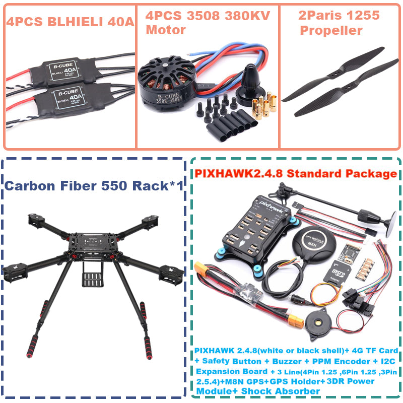 B-CUBE 550 Hexa Frame PIXHAWK2.4.8 M8N Flight Control Carbon Ardupilot Radio Telemetry Quadcopter BLHELI 40A 3508 380KV Motor ESC