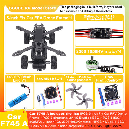 B-CUBE 5-inch Flying Car FPV Drone Frame Kit Carbon Fiber Racing Quadcopter BF INAV F722 H743 F745 Flight Control
