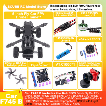 B-CUBE 5-inch Flying Car FPV Drone Frame Kit Carbon Fiber Racing Quadcopter BF INAV F722 H743 F745 Flight Control