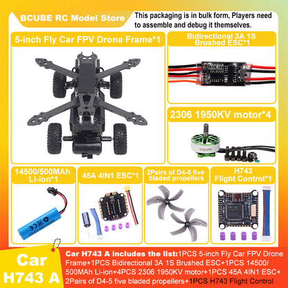B-CUBE 5-inch Flying Car FPV Drone Frame Kit Carbon Fiber Racing Quadcopter BF INAV F722 H743 F745 Flight Control