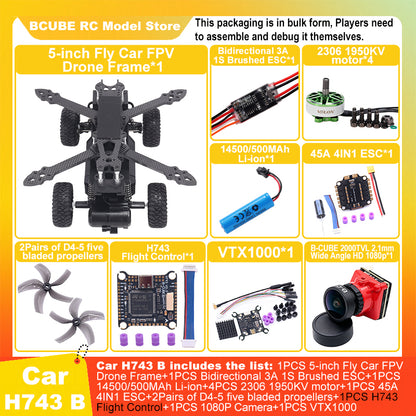 B-CUBE 5-inch Flying Car FPV Drone Frame Kit Carbon Fiber Racing Quadcopter BF INAV F722 H743 F745 Flight Control