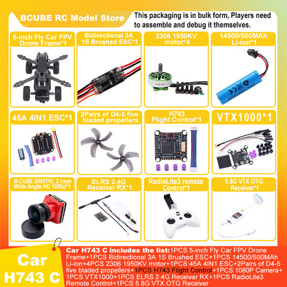 B-CUBE 5-inch Flying Car FPV Drone Frame Kit Carbon Fiber Racing Quadcopter BF INAV F722 H743 F745 Flight Control