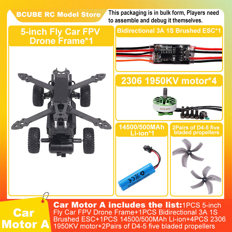 B-CUBE 5-inch Flying Car FPV Drone Frame Kit Carbon Fiber Racing Quadcopter BF INAV F722 H743 F745 Flight Control