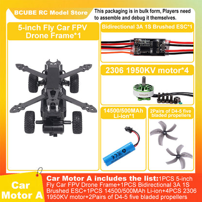 B-CUBE 5-inch Flying Car FPV Drone Frame Kit Carbon Fiber Racing Quadcopter BF INAV F722 H743 F745 Flight Control