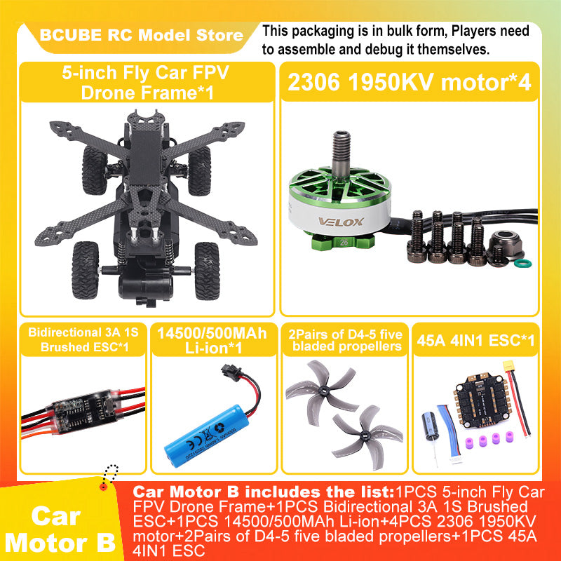 B-CUBE 5-inch Flying Car FPV Drone Frame Kit Carbon Fiber Racing Quadcopter BF INAV F722 H743 F745 Flight Control