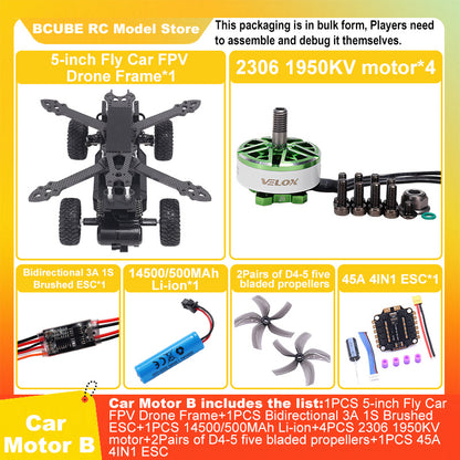 B-CUBE 5-inch Flying Car FPV Drone Frame Kit Carbon Fiber Racing Quadcopter BF INAV F722 H743 F745 Flight Control