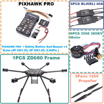B-CUBE ZD680 PRO M8N Full Carbon Fiber Hexa-Rotor Foldable Arm Hexacopter Frame Kit  PIXHAWK with Unflodable Landing Gear