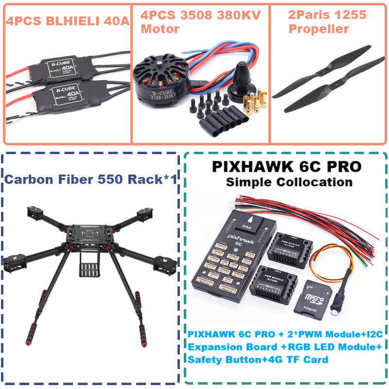B-CUBE 550 Hexa Frame PIXHAWK  6C PRO M8N Flight Control Carbon Ardupilot Radio Telemetry Quadcopter  40A 3508 380KV Motor ESC