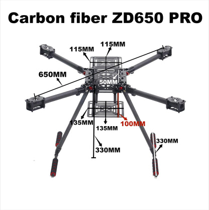 RCtoSky ZD650 PRO 650mm Ardupilot Pixhawk Carbon fiber Quadcopter Frame FPV Quad with Carbon Fiber Landing Skid Motor ESC 40A
