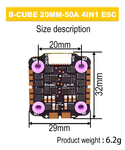 B-CUBE 4IN1 50A 20MM ESC BlueJay Support 3-6S Brushless Motor DShot300 600 Multishot Oneshot PWM FPV F4 Flight Control