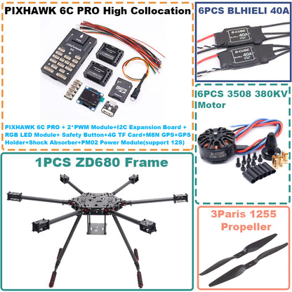B-CUBE ZD680 6C PRO M8N Full Carbon Fiber Hexa-Rotor Foldable Arm Hexacopter Frame Kit PIXHAWK   with Unflodable Landing Gear