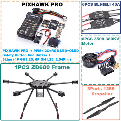 B-CUBE ZD680 PRO M8N Full Carbon Fiber Hexa-Rotor Foldable Arm Hexacopter Frame Kit  PIXHAWK with Unflodable Landing Gear